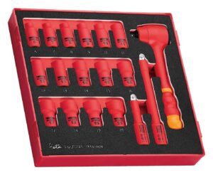 18-osaline 3/8'' kinnitusega padrunvõtmekomplekt. Teng Tools TEDV3818 1000 V