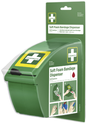 Dosaator sidemetele Cederroth Soft Foam + Cederroth Soft Foam Bandage Blue 6 cm x 4,5 m