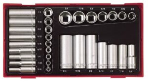 32osaline padrunikomplekt. 1/4'' ja 3/8'' nelikantkinnitusega Teng Tools TTAF32