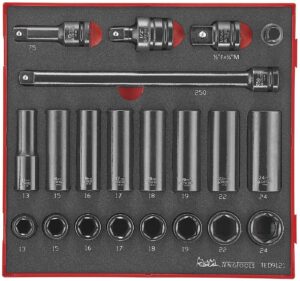 21osaline jõupadrunvõtmete komplekt 1/2'' nelikantkinnitusega. Teng Tools TED 9121