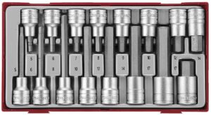 16osaline kuuskantotsakute komplekt. 1/2'' nelikantkinnitusega. Teng Tools TTHEX16